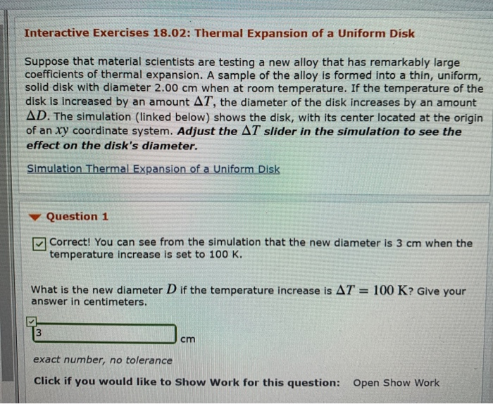 Solved Interactive Exercises 18.02: Thermal Expansion Of A | Chegg.com