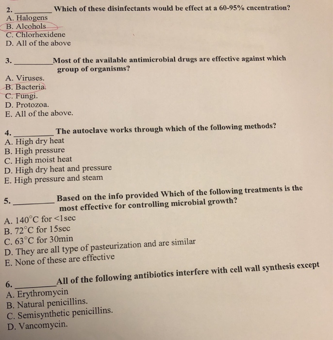 Solved 2 Which Of These Disinfectants Would Be Effect At A Chegg Com   Image 