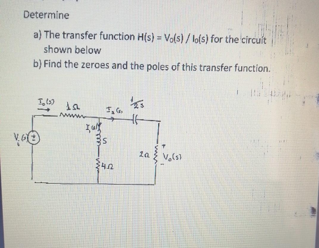 Solved Determine a) The transfer function H(s) = Vo(s) / | Chegg.com