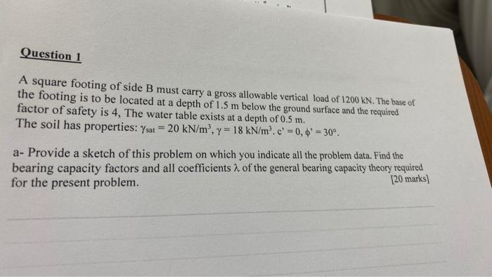 A Square Footing Of Side B Must Carry A Gross | Chegg.com