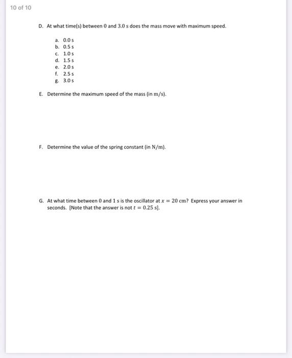 Solved 9 Of 10 Oscillating Mass On A Spring C X Cm 40 Chegg Com