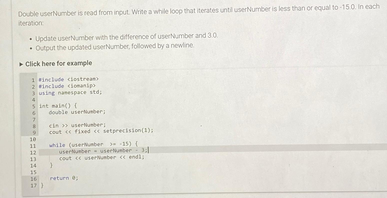 Solved Double userNumber is read from input. Write a while | Chegg.com