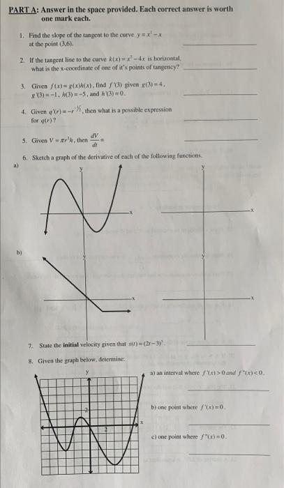 Solved PART A: Answer in the space provided. Each correct | Chegg.com