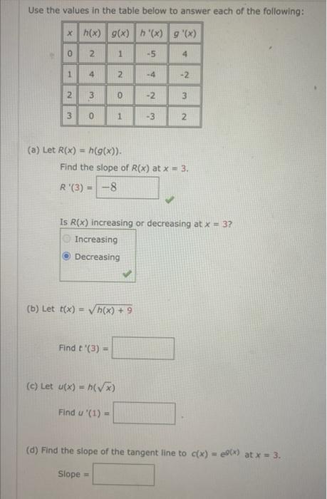 Solved Use The Values In The Table Below To Answer Each Of | Chegg.com