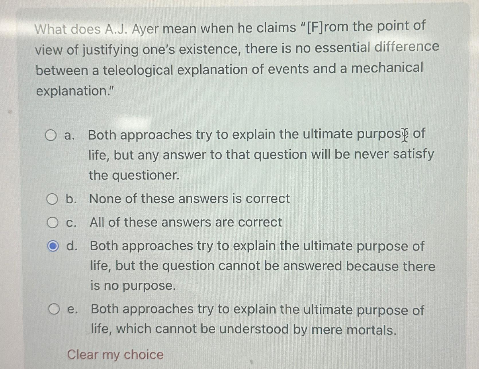 Solved What does A.J. ﻿Ayer mean when he claims "[F]rom the