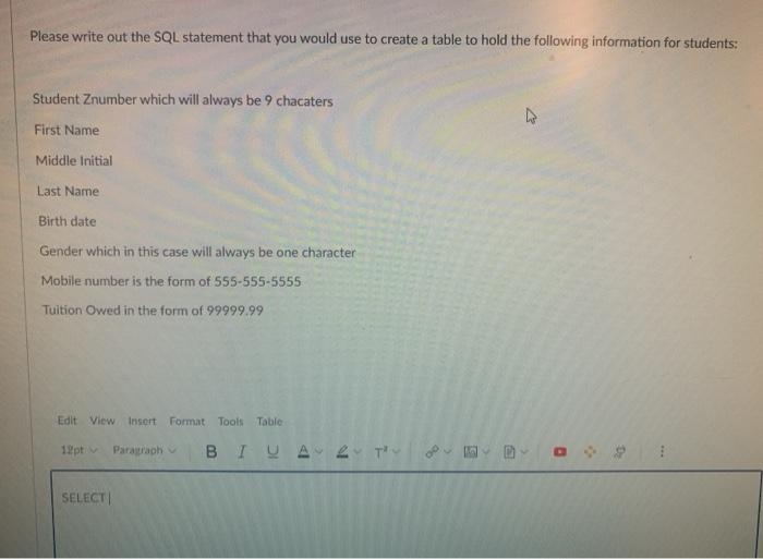Solved Please write out the SQL statement that you would use | Chegg.com