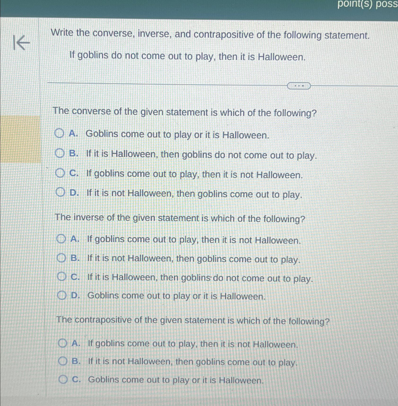 Solved Write The Converse, Inverse, And Contrapositive Of | Chegg.com