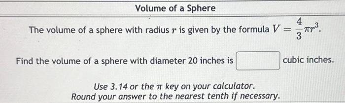 Solved The volume of a sphere with radius r is given by the | Chegg.com