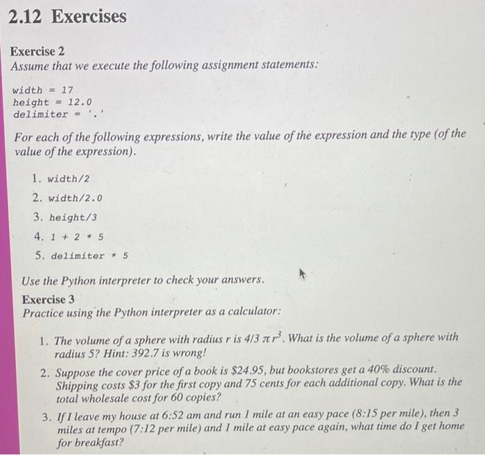 Solved 2.12 Exercises Exercise 2 Assume that we execute the | Chegg.com