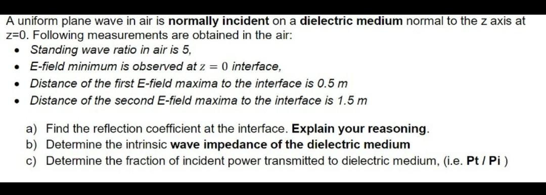 Solved A uniform plane wave in air is normally incident on a | Chegg.com