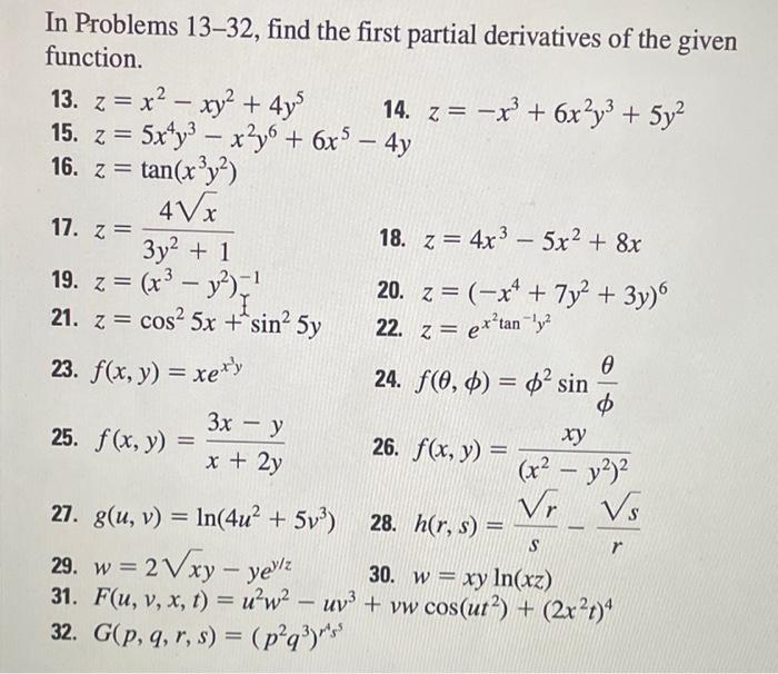 Solved In Problems 13-32, find the first partial derivatives | Chegg.com
