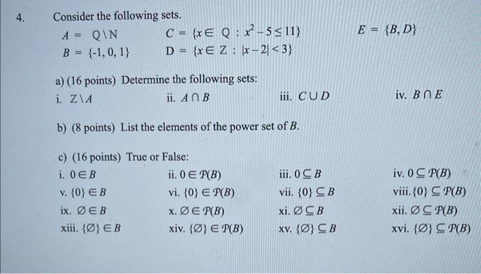 Solved Consider The Following Sets. | Chegg.com