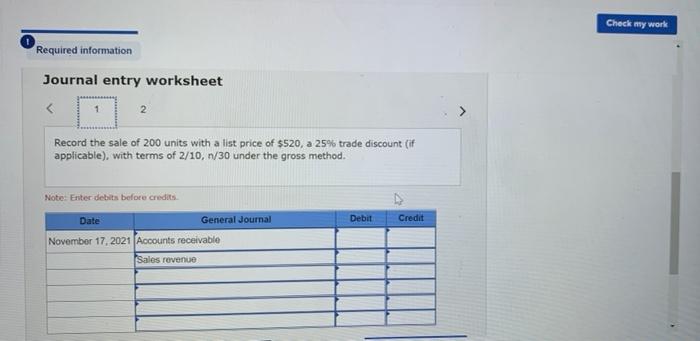 Solved Check my work Required information [The following | Chegg.com