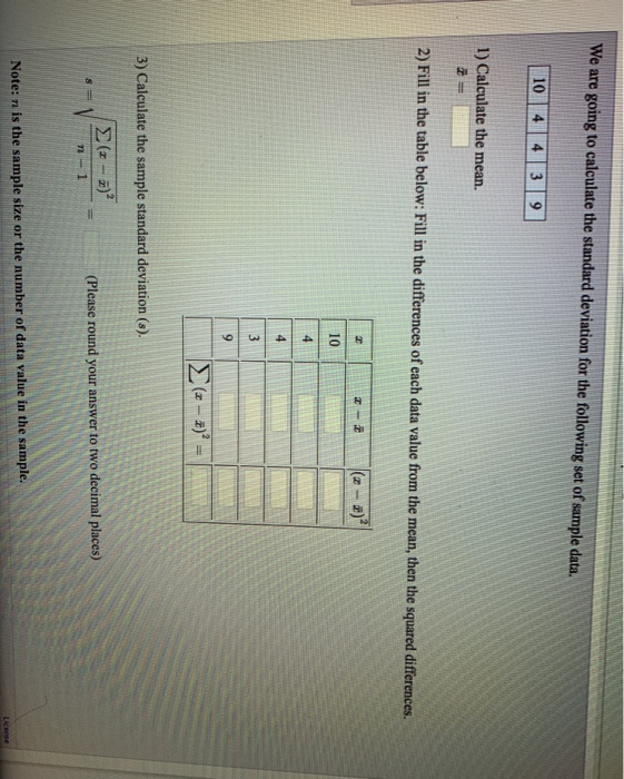 Solved We are going to calculate the standard deviation for | Chegg.com