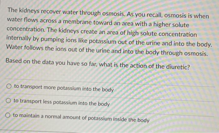 Solved The Kidneys Recover Water Through Osmosis As You Chegg