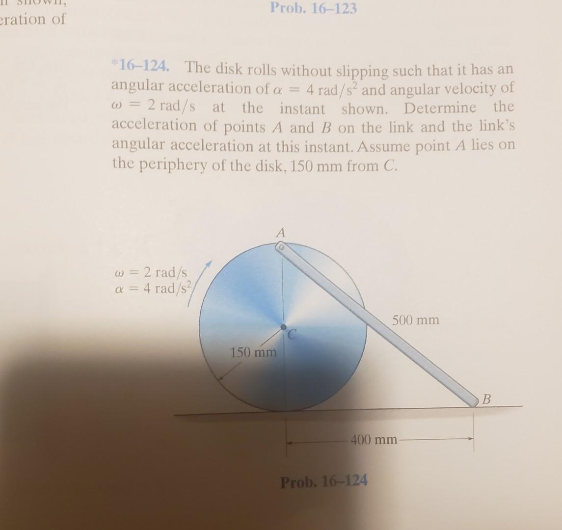 Solved 16-124. The disk rolls without slipping such that it | Chegg.com