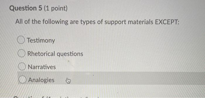 Solved Question 5 (1 point) All of the following are types | Chegg.com