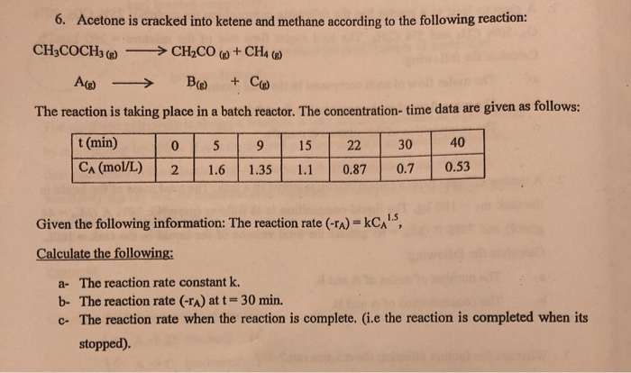 Solved 6 Acetone Is Cracked Into Ketene And Methane Chegg Com