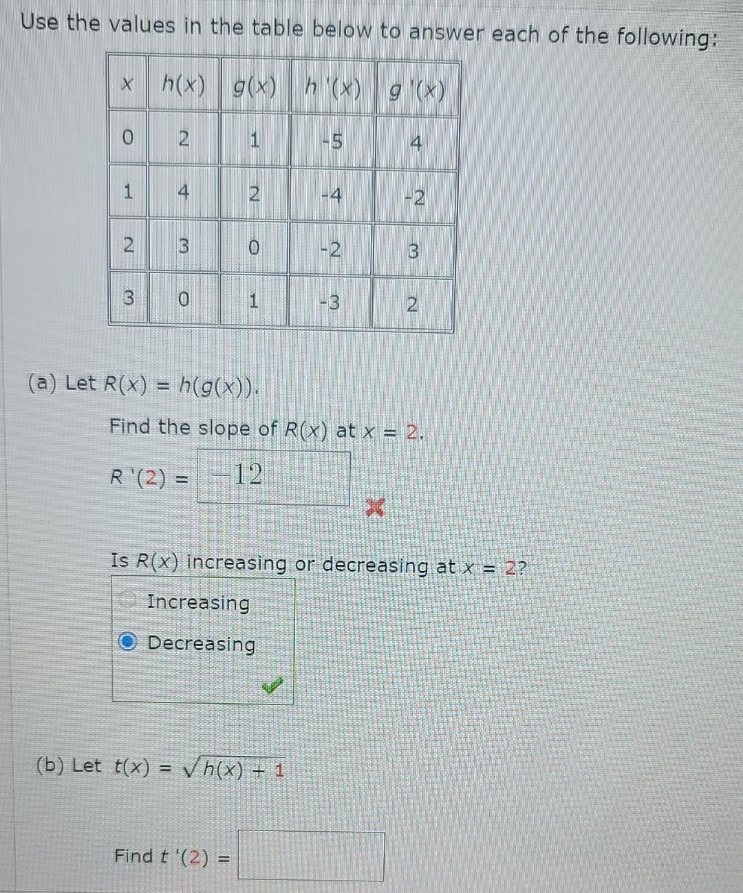 Solved Use the values in the table below to answer each of | Chegg.com