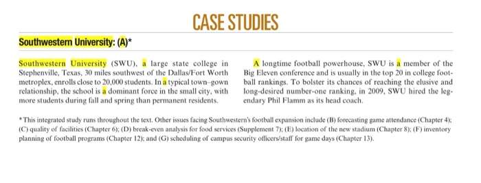 Solved CASE STUDIES Southwestern University: (B)* | Chegg.com
