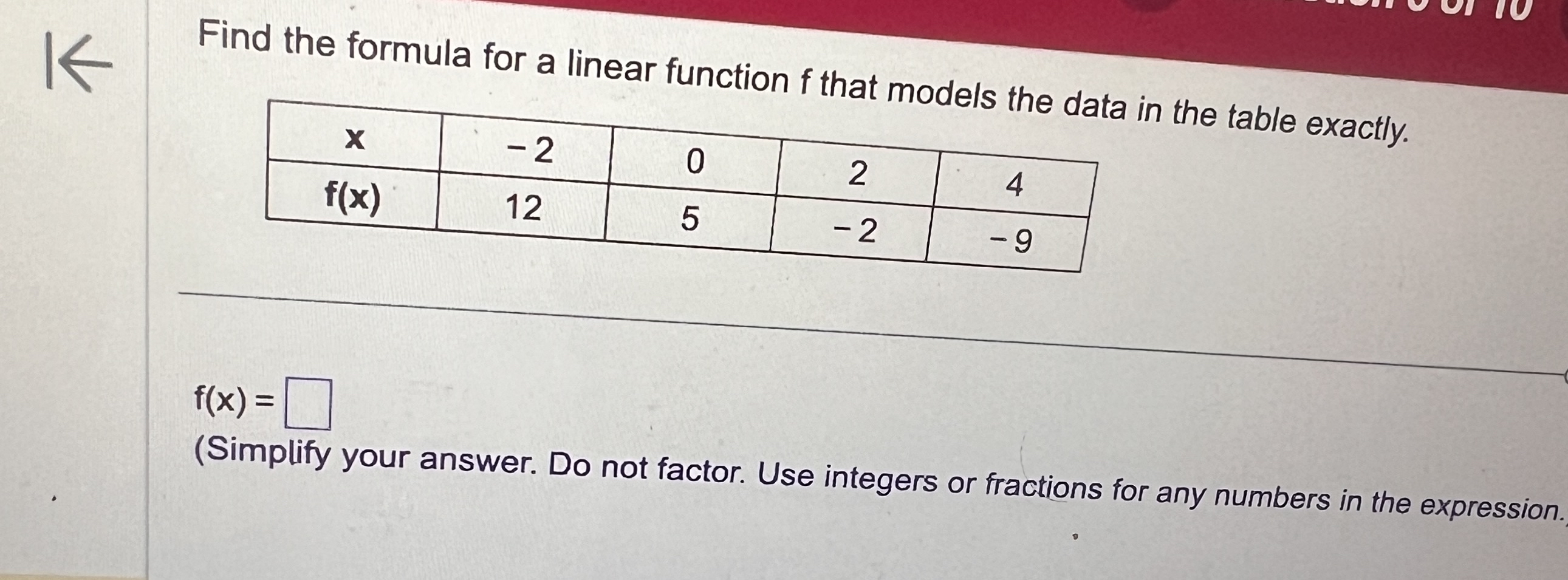 Solved Find the formula for a linear function f ﻿that models | Chegg.com