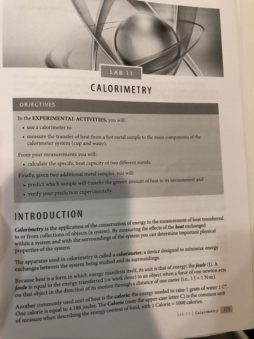 Solved LAB 11 CALORIMETRY OBJECTIVES In the EXPERIMENTAL