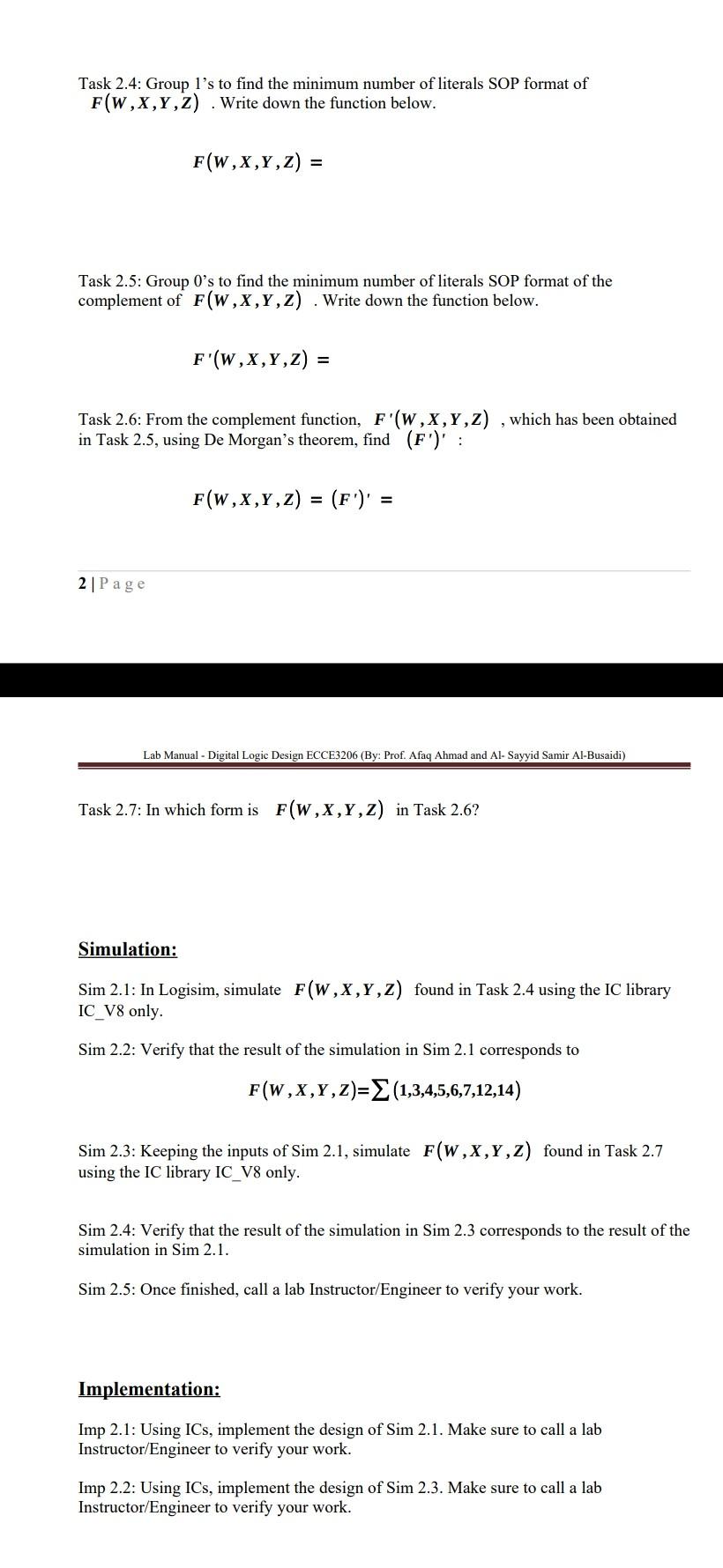 Solved Lab Manual Digital Logic Design ECCE3206 (By Prof.