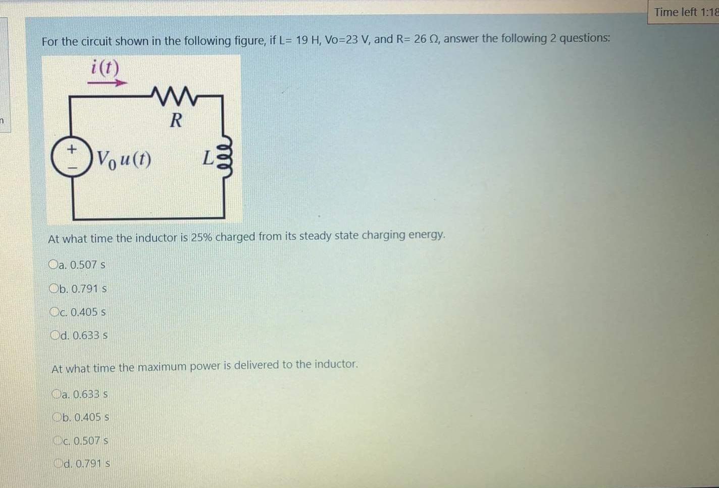 Solved Time left 1:18 For the circuit shown in the following | Chegg.com