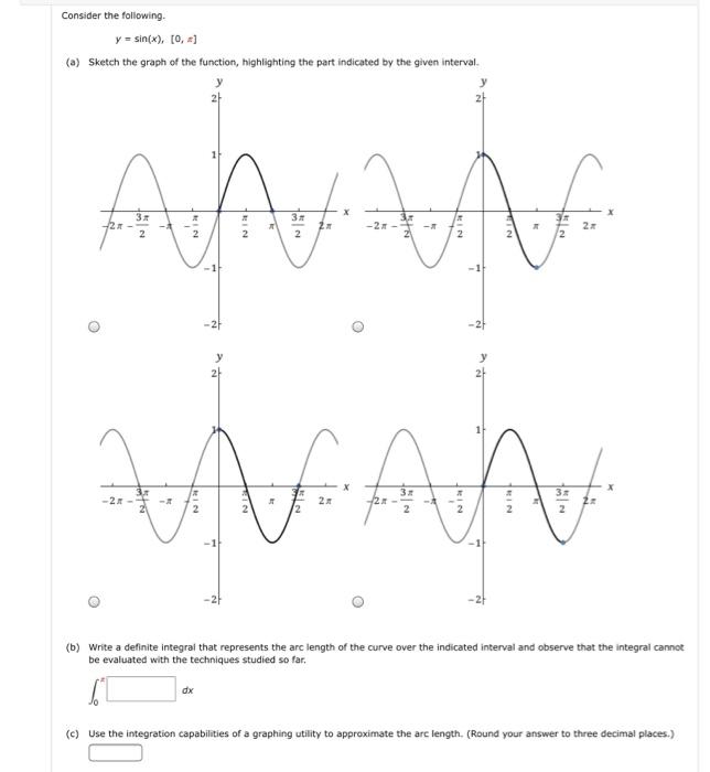 Solved Consider the following y = sin(x), 10,#] (a) Sketch | Chegg.com