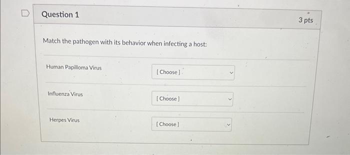 Solved Match the pathogen with its behavior when infecting a | Chegg.com