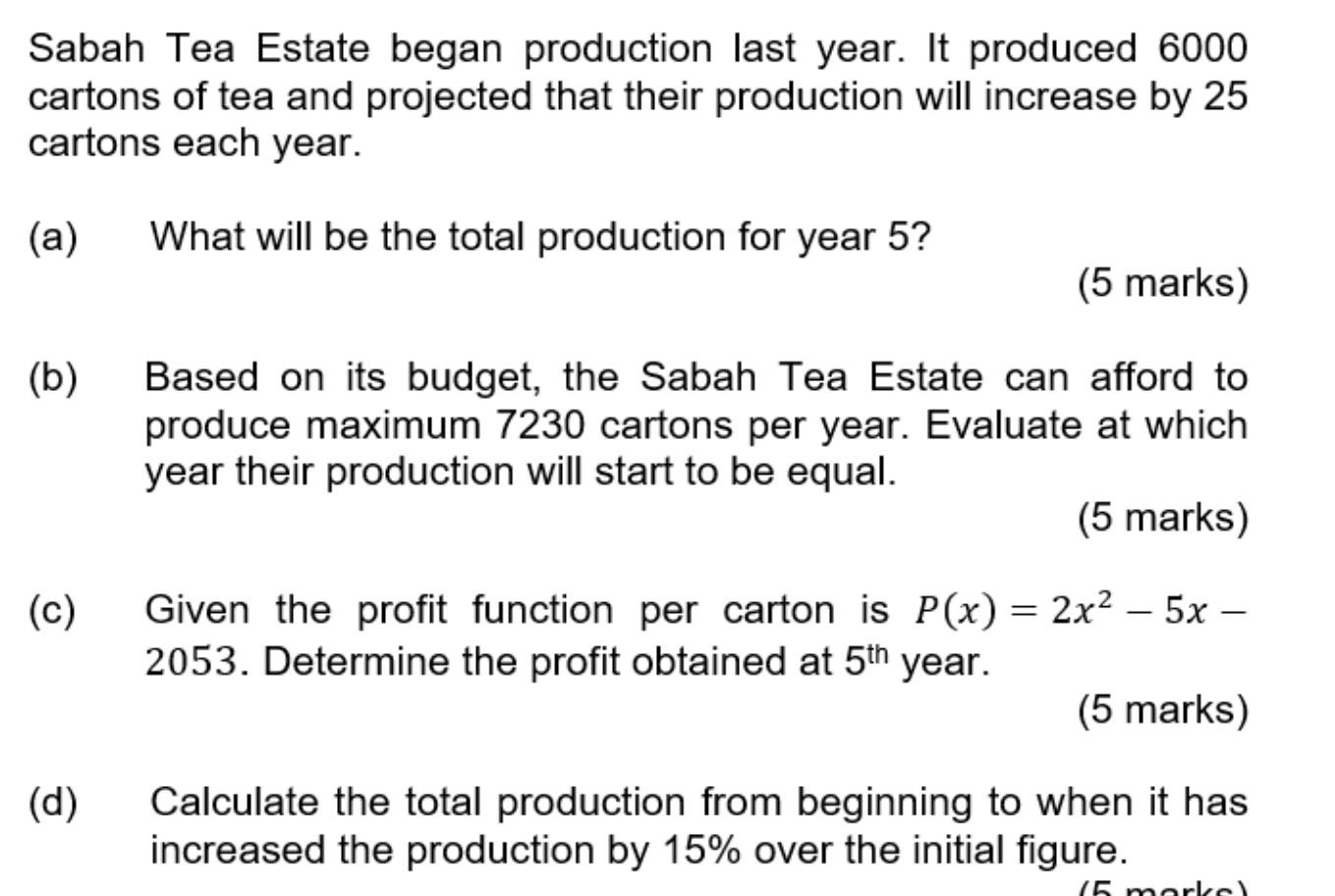 Solved Sabah Tea Estate began production last year. It | Chegg.com
