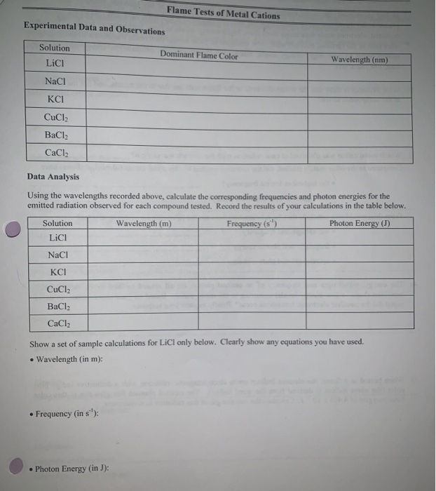 experiment 6 flame tests for metals answers