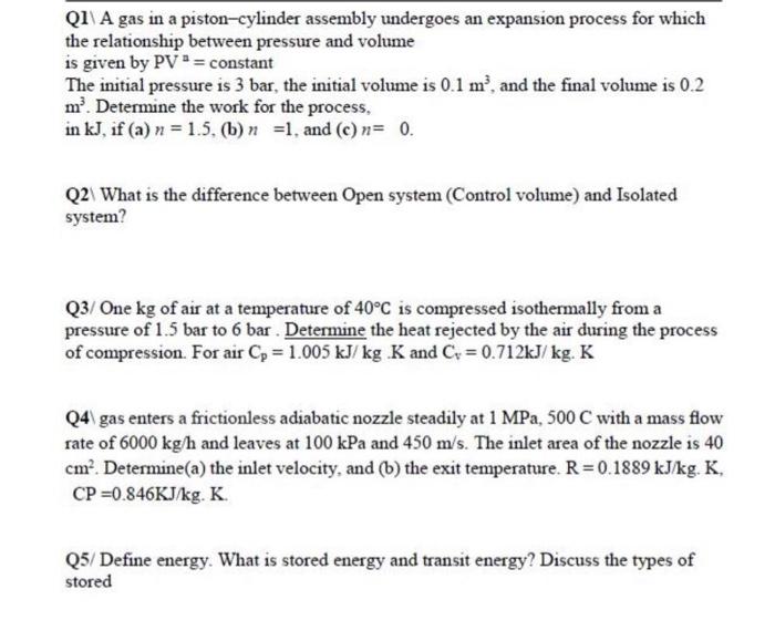 Solved QI\ A gas in a pistoncylinder assembly undergoes an