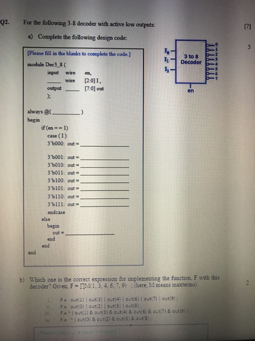 Solved 22. For the following 3-8 decoder with active low | Chegg.com