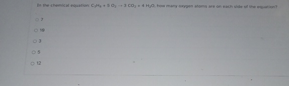 In the chemical equation C3H3+5O2→3CO2+4H2O, how | Chegg.com