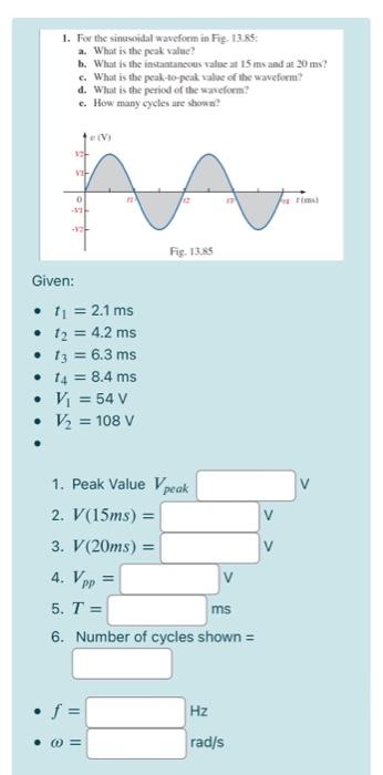 Solved 1. For the sinusoidal waveform in Fig. 13.85 a. What | Chegg.com