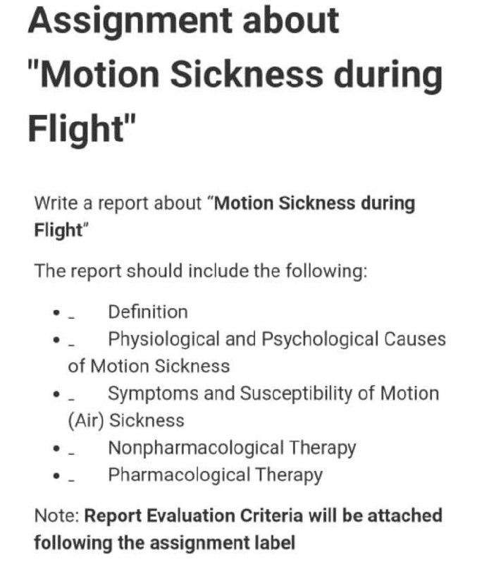 Solved Assignment about "Motion Sickness during Flight"