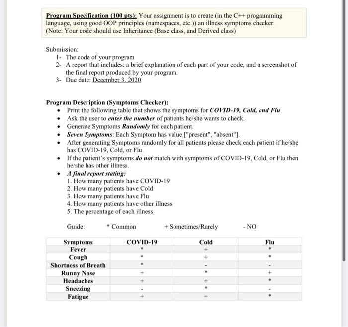 Program Specification (100 pts): Your assignment is | Chegg.com