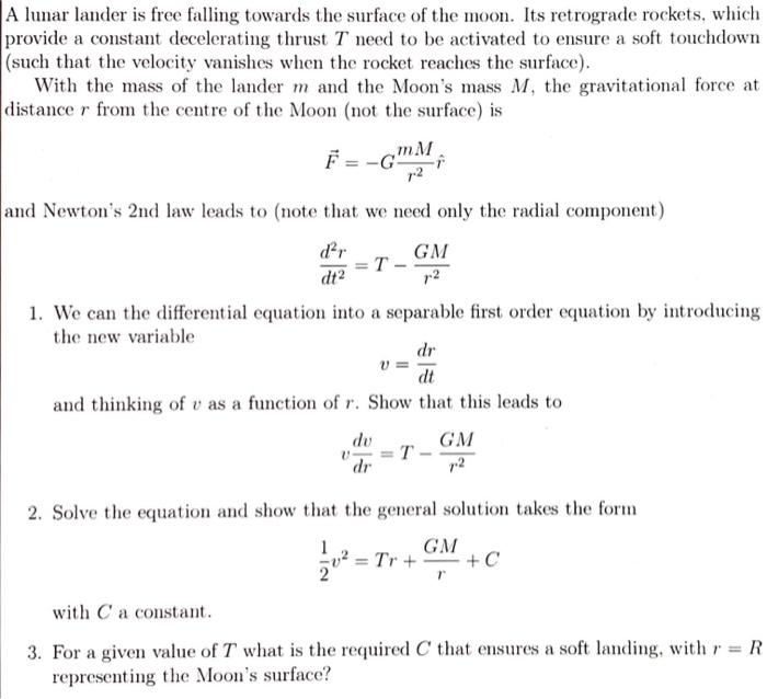 Solved A lunar lander is free falling towards the surface of | Chegg.com