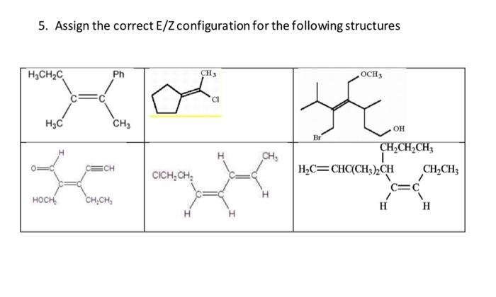 Solved 5. Assign the correct E/Z configuration for the | Chegg.com