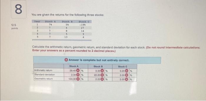 Solved calculate the arithmetic return, geometric return, | Chegg.com