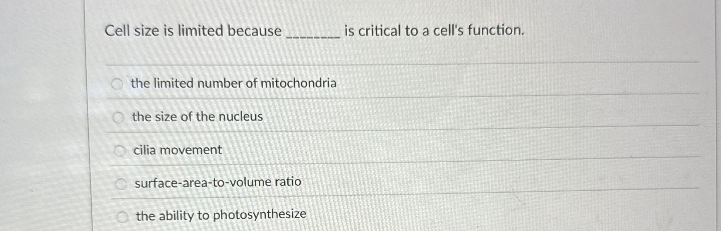 Solved Cell size is limited becauseis critical to a cell's | Chegg.com