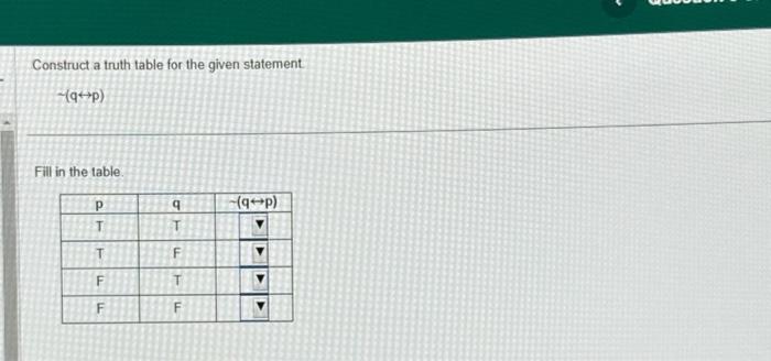 Solved Construct a truth table for the given statement | Chegg.com