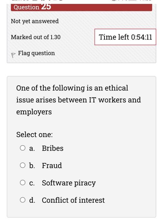 Solved Question 25 Not yet answered Marked out of 1.30 Time | Chegg.com