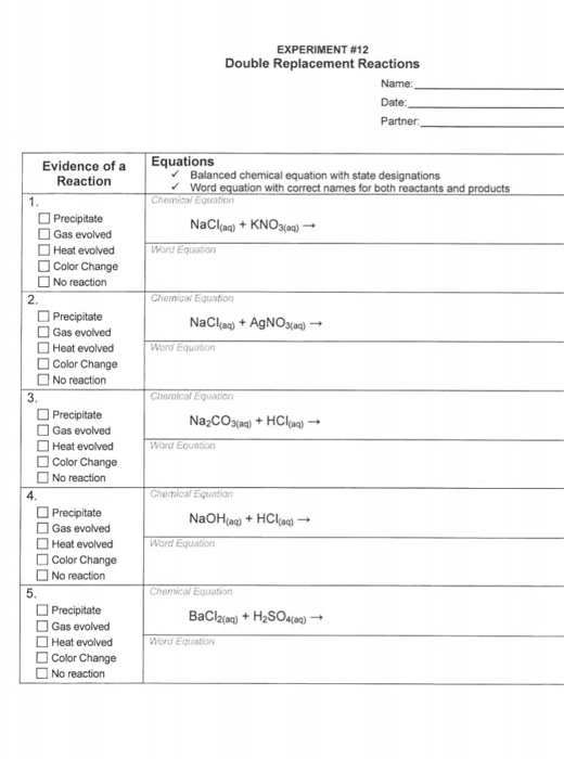 Solved EXPERIMENT #12 Double Replacement Reactions Name: | Chegg.com