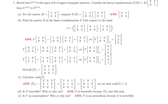 Solved 7. Recall that U2×2 is the space of 2×2 | Chegg.com