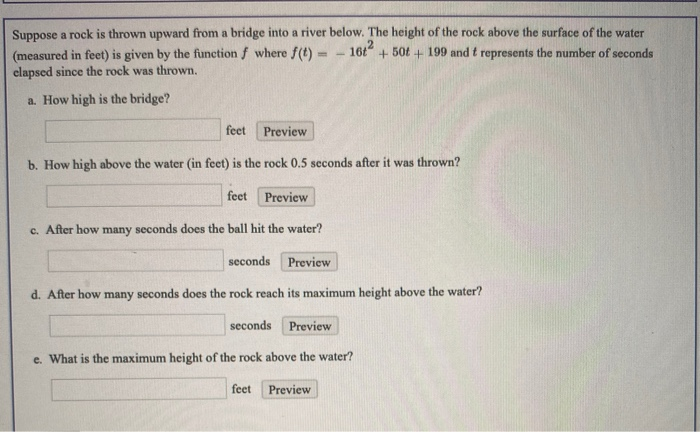 Solved Suppose a rock is thrown upward from a bridge into a | Chegg.com