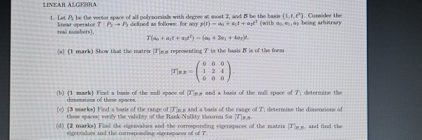 Solved LINEAR ALGEBRA 1. Let be the vector space of all | Chegg.com
