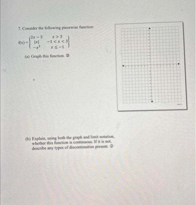 Solved 7. Consider the following piecewise function: | Chegg.com