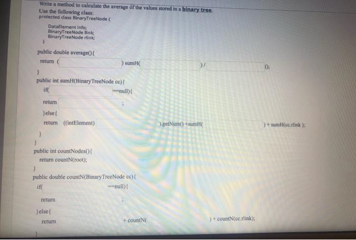 Solved Write a method to calculate the average of the values | Chegg.com